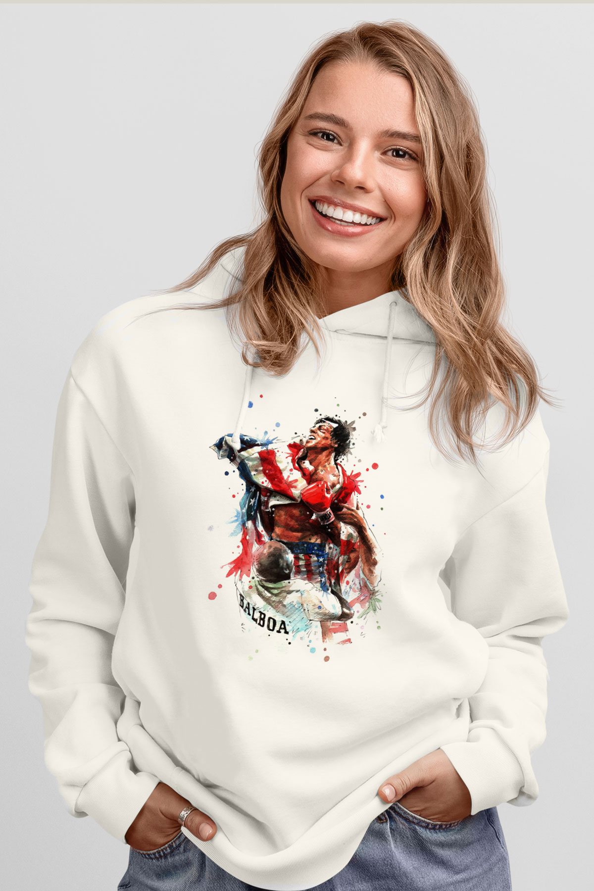 Rocky Beyaz Unisex Hoodie