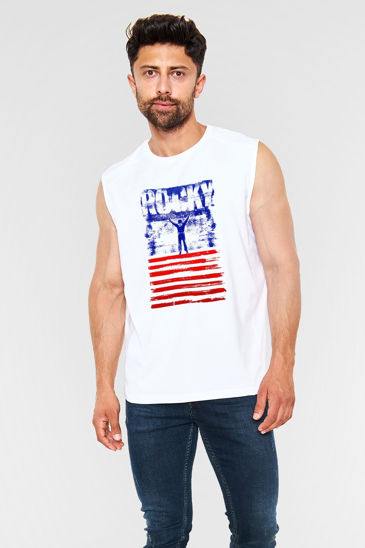 Rocky Beyaz Unisex Kolsuz Tişört