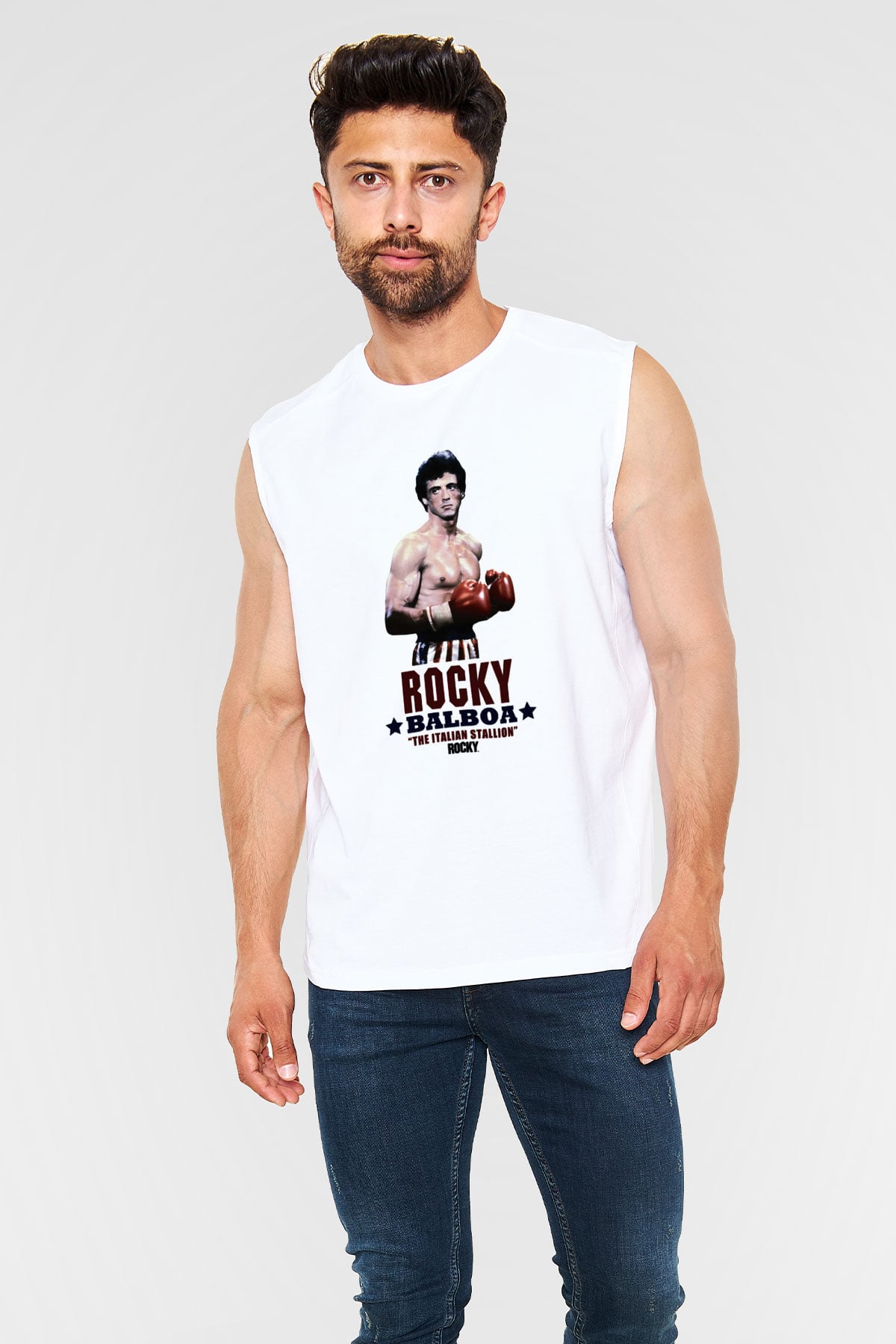 Rocky Beyaz Unisex Kolsuz Tişört