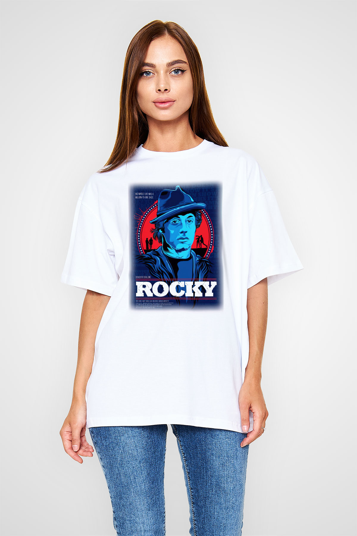 Rocky Beyaz Unisex Oversize Tişört T-Shirt