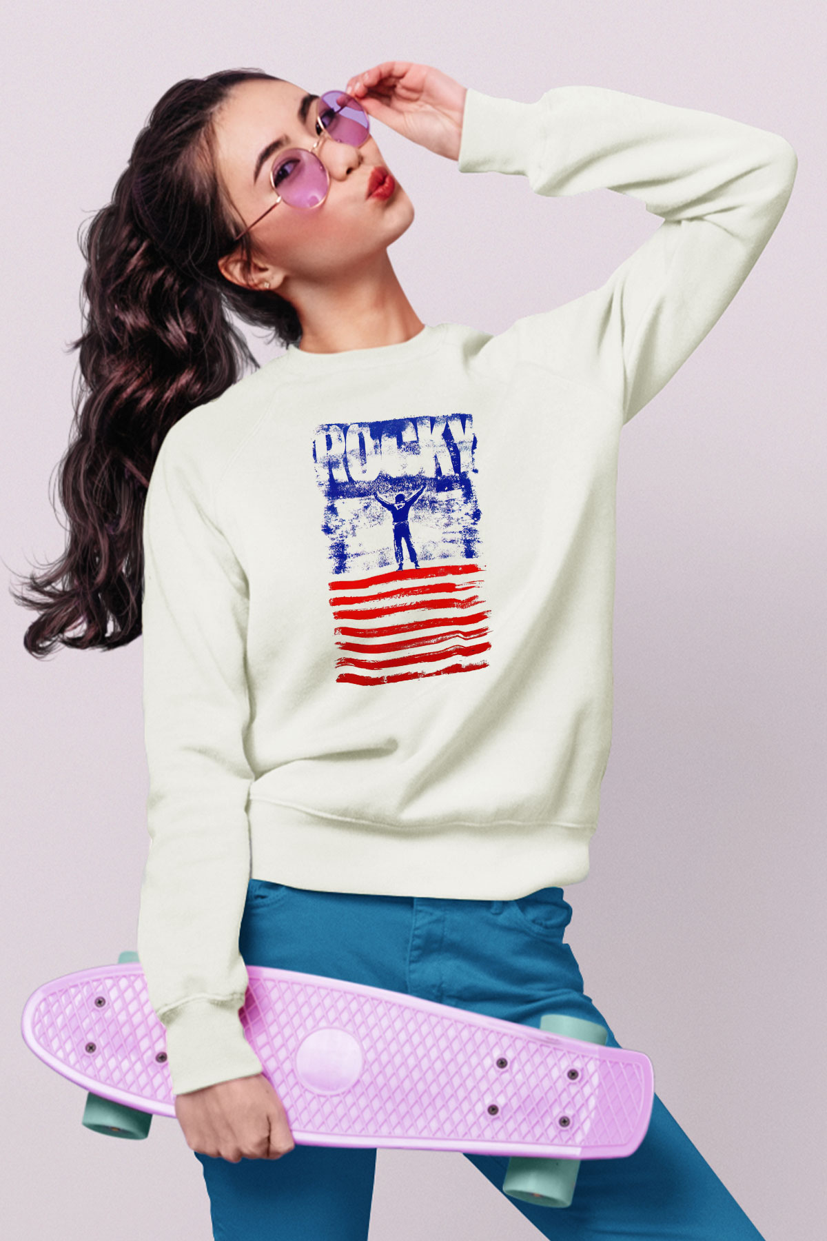 Rocky Beyaz Unisex Sweatshirt