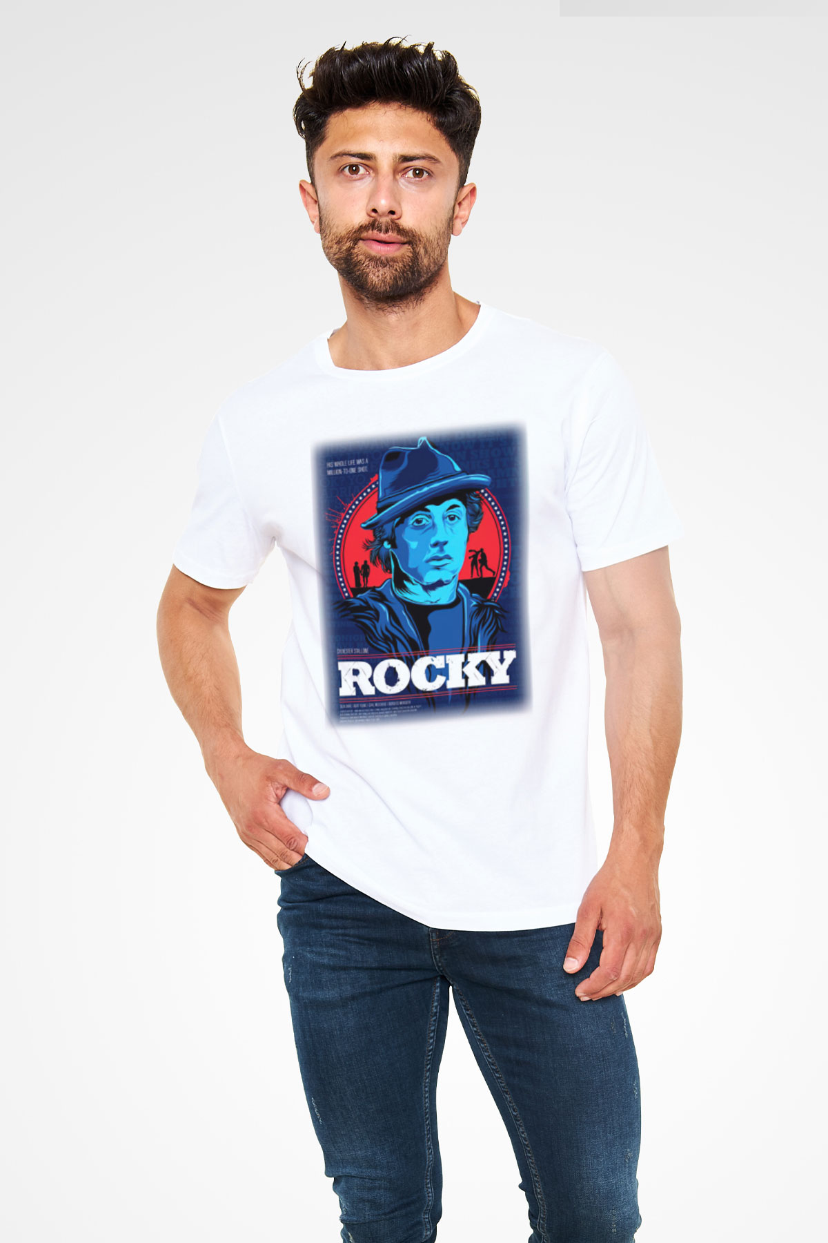 Rocky Beyaz Unisex Tişört T-Shirt