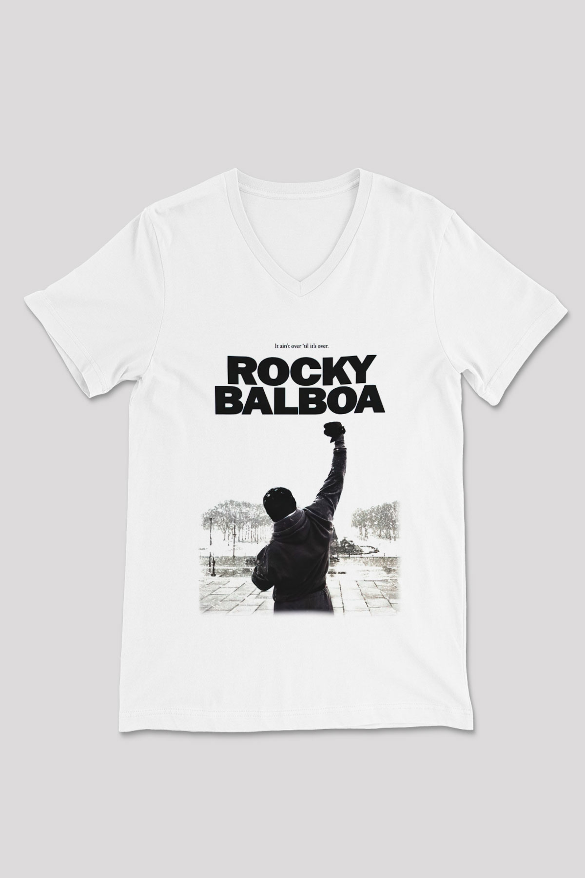 Rocky Beyaz Unisex V Yaka Tişört T-Shirt