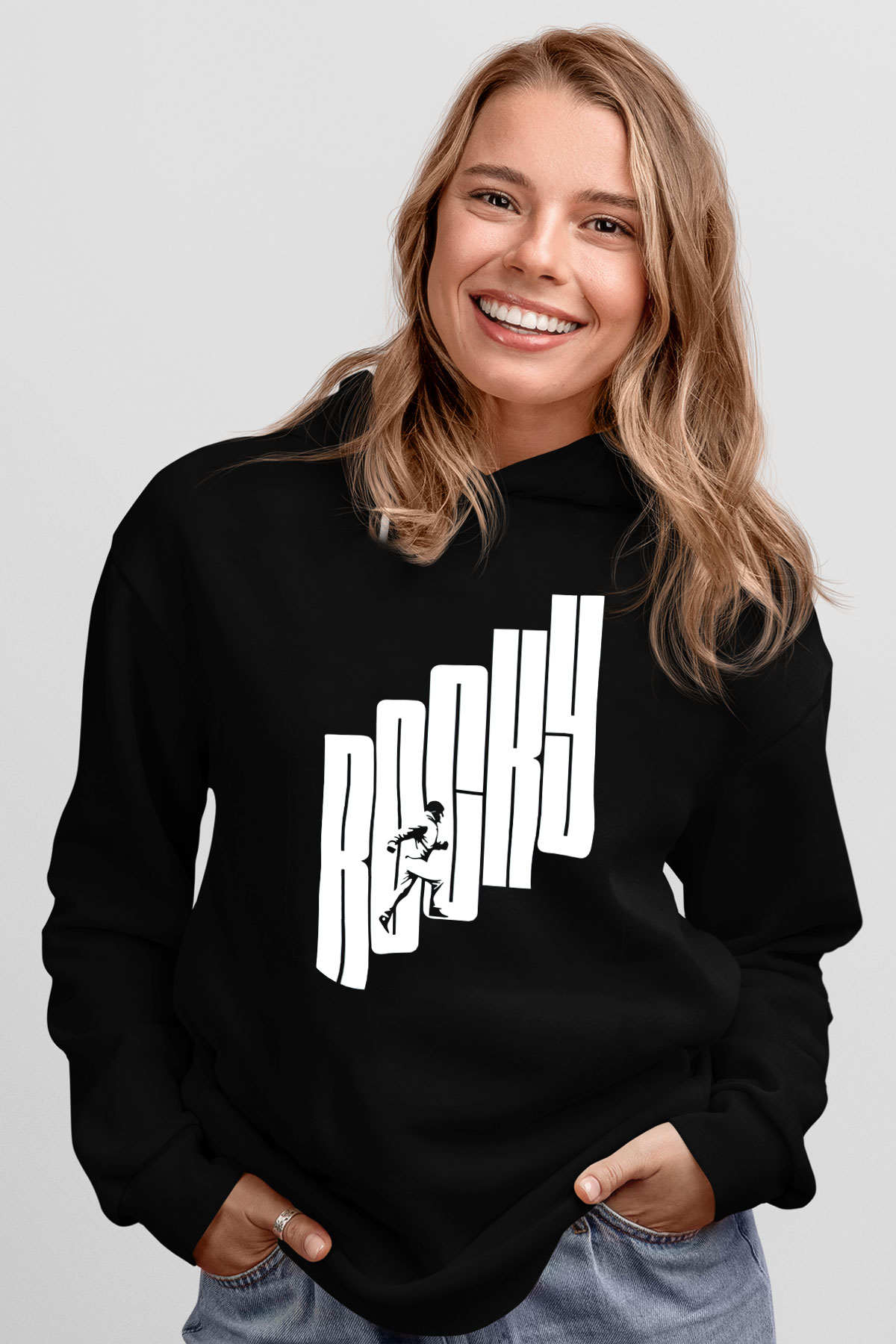 Rocky Siyah Unisex Kapşonlu Sweatshirt