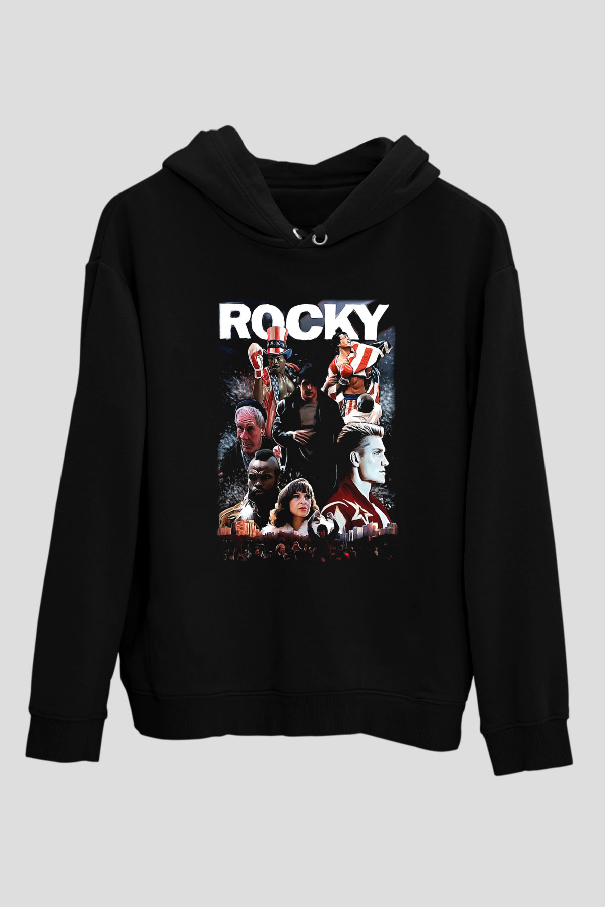 Rocky Siyah Unisex Kapşonlu Sweatshirt