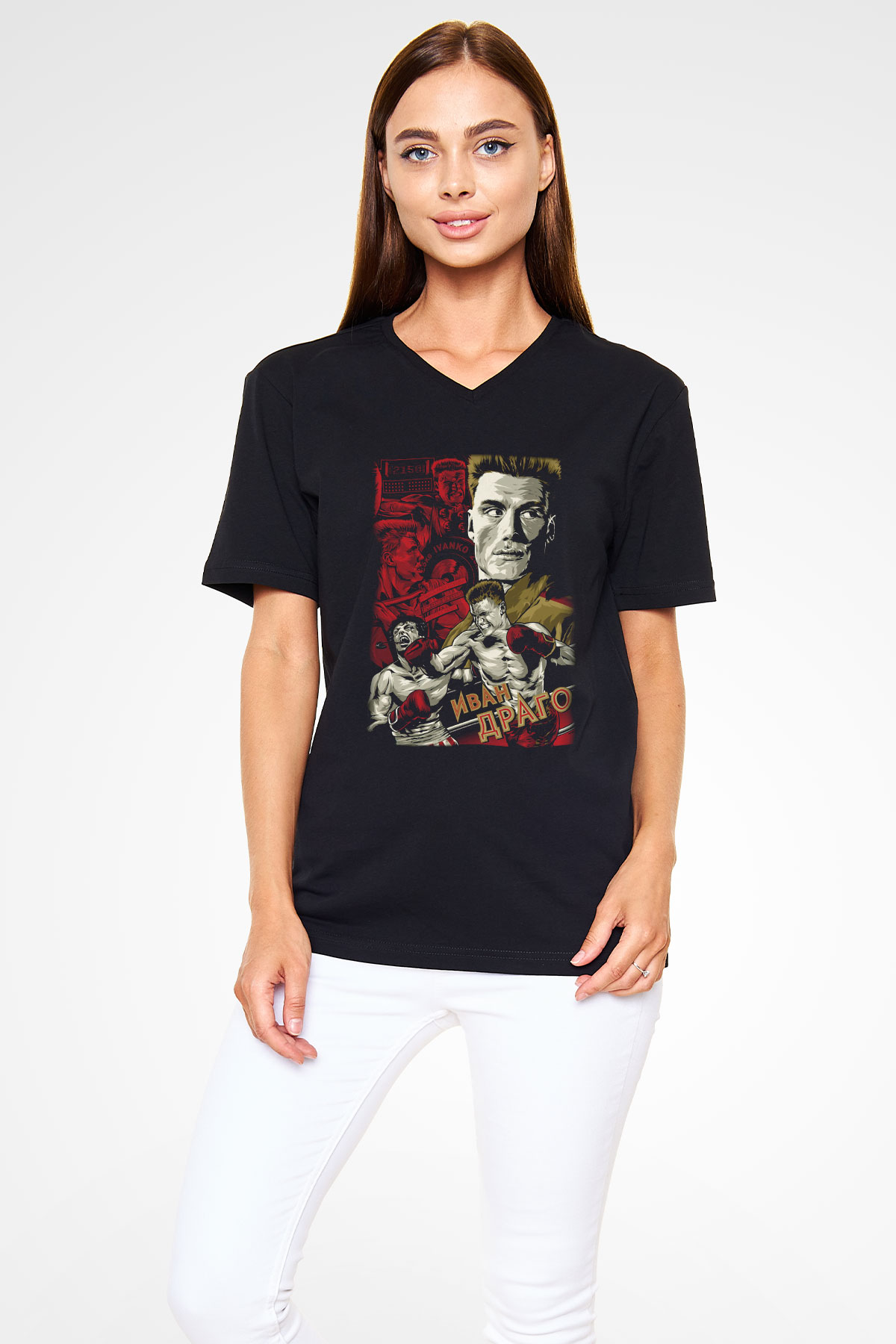 Rocky Siyah Unisex V Yaka Tişört T-Shirt