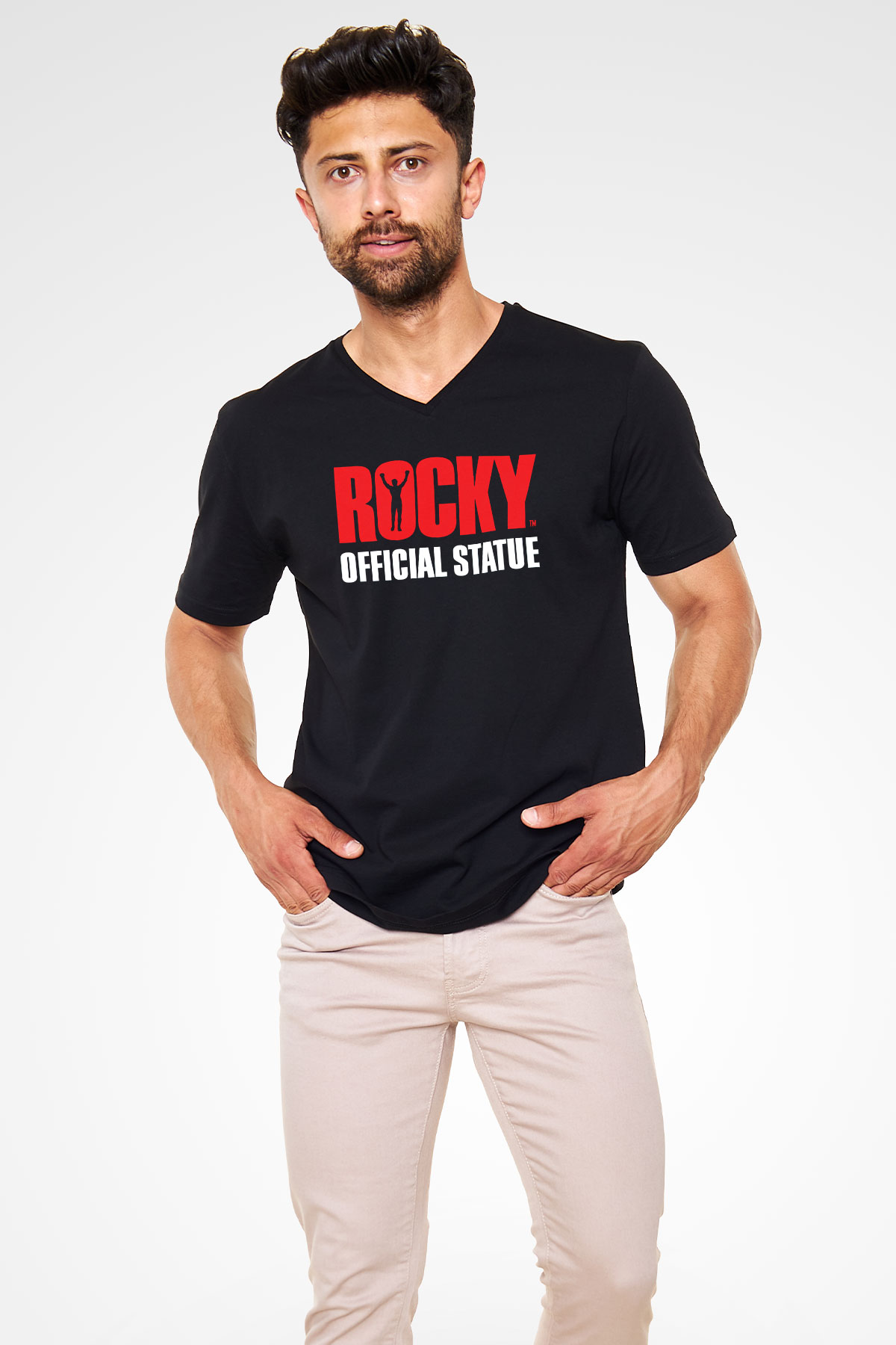 Rocky Siyah Unisex V Yaka Tişört T-Shirt