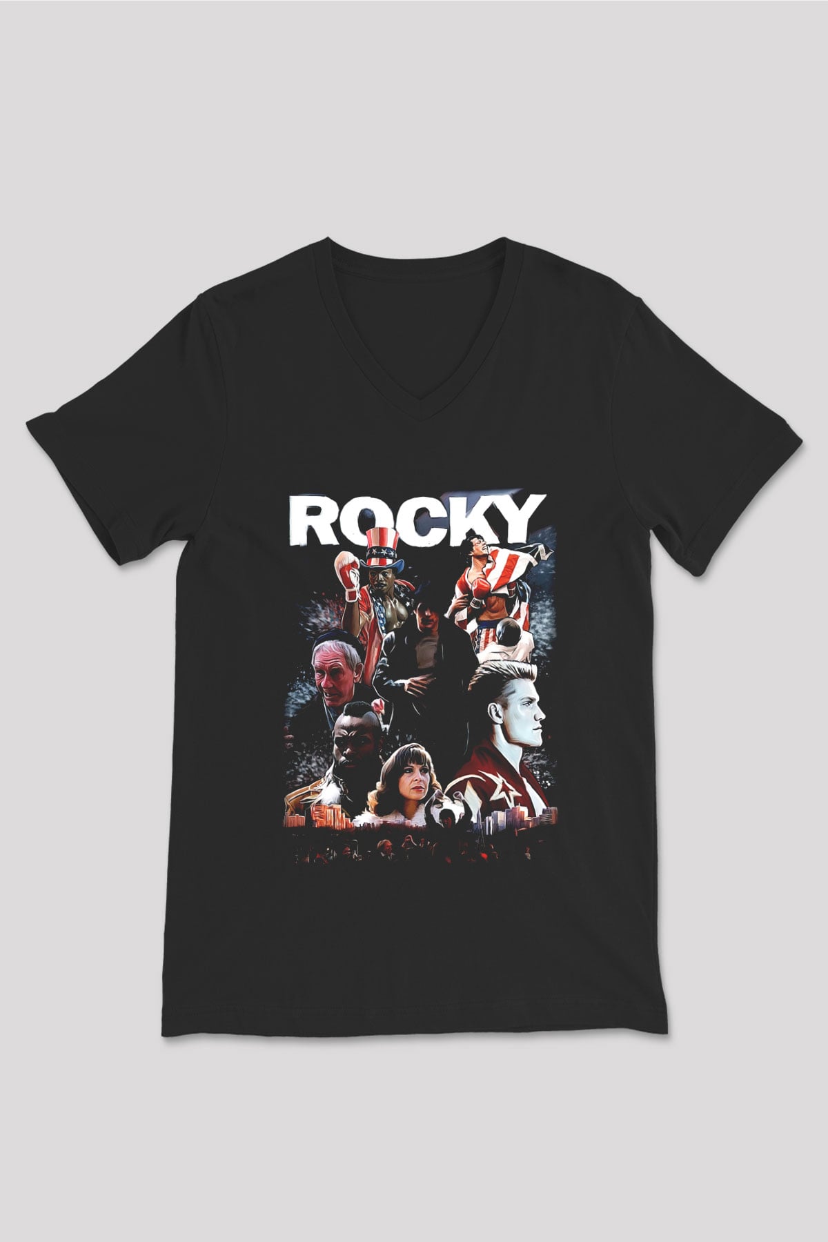 Rocky Siyah Unisex V Yaka Tişört T-Shirt