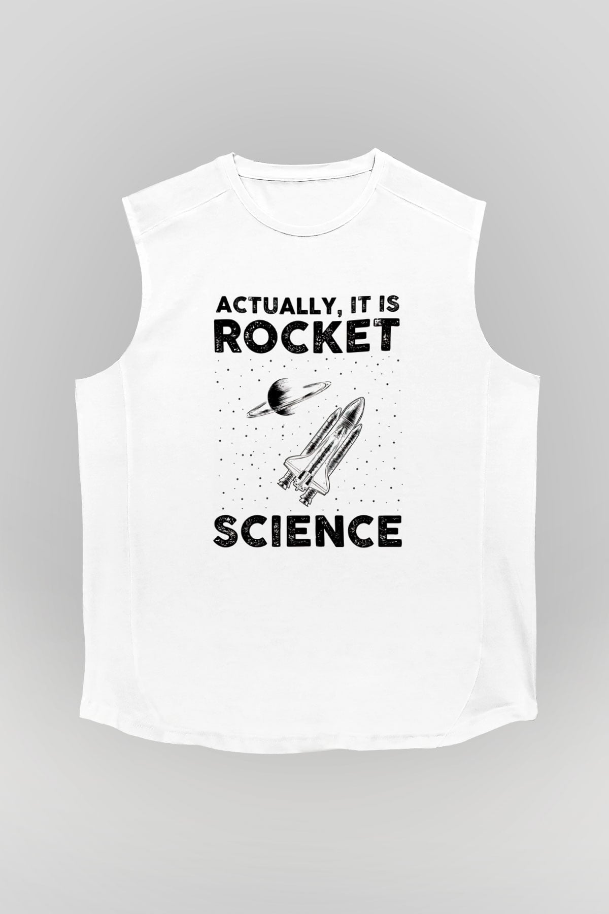 Roket Bilim Baskılı Unisex Kolsuz Beyaz Tişört - Tshirt