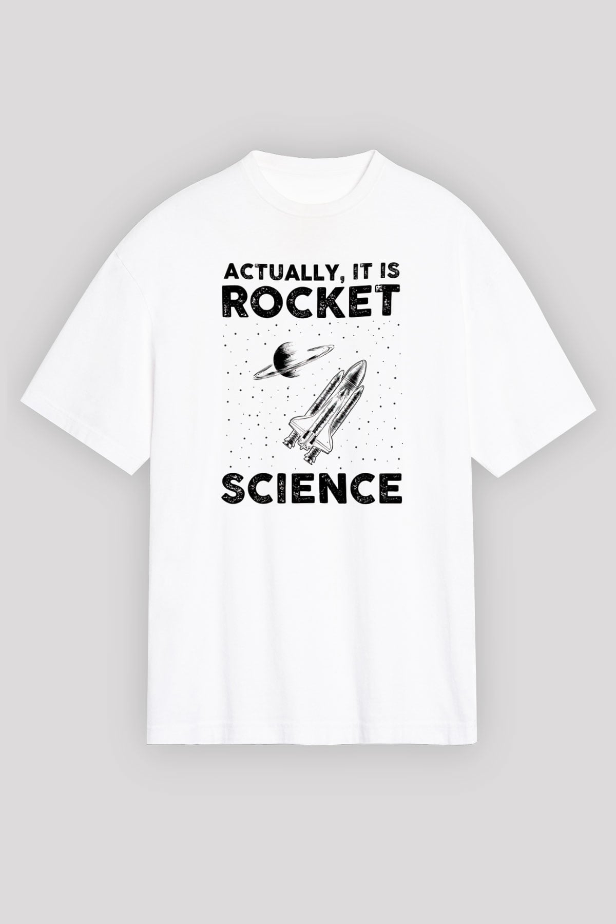 Roket Bilim Baskılı Unisex Oversize Beyaz Tişört - Tshirt