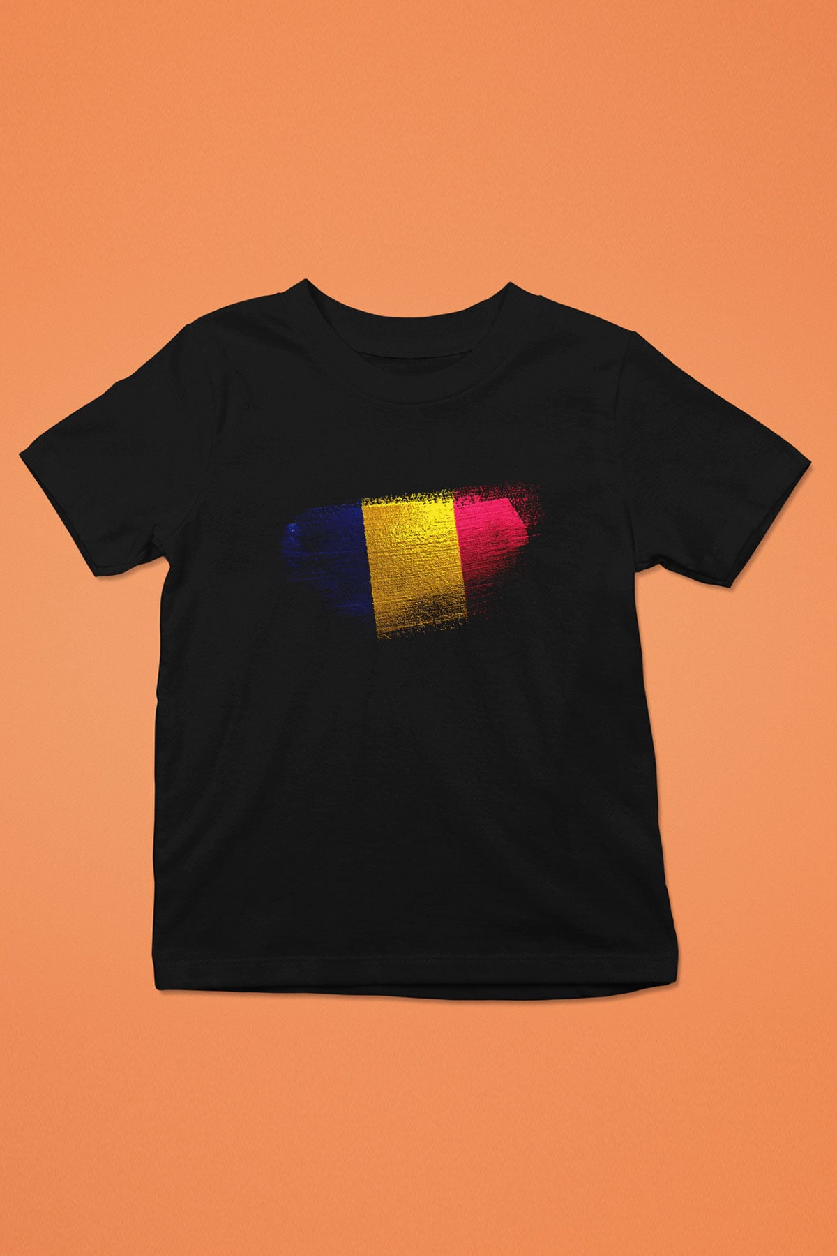 Romanya - Romania Bayrağı Baskılı Unisex Siyah Çocuk Tişörtü