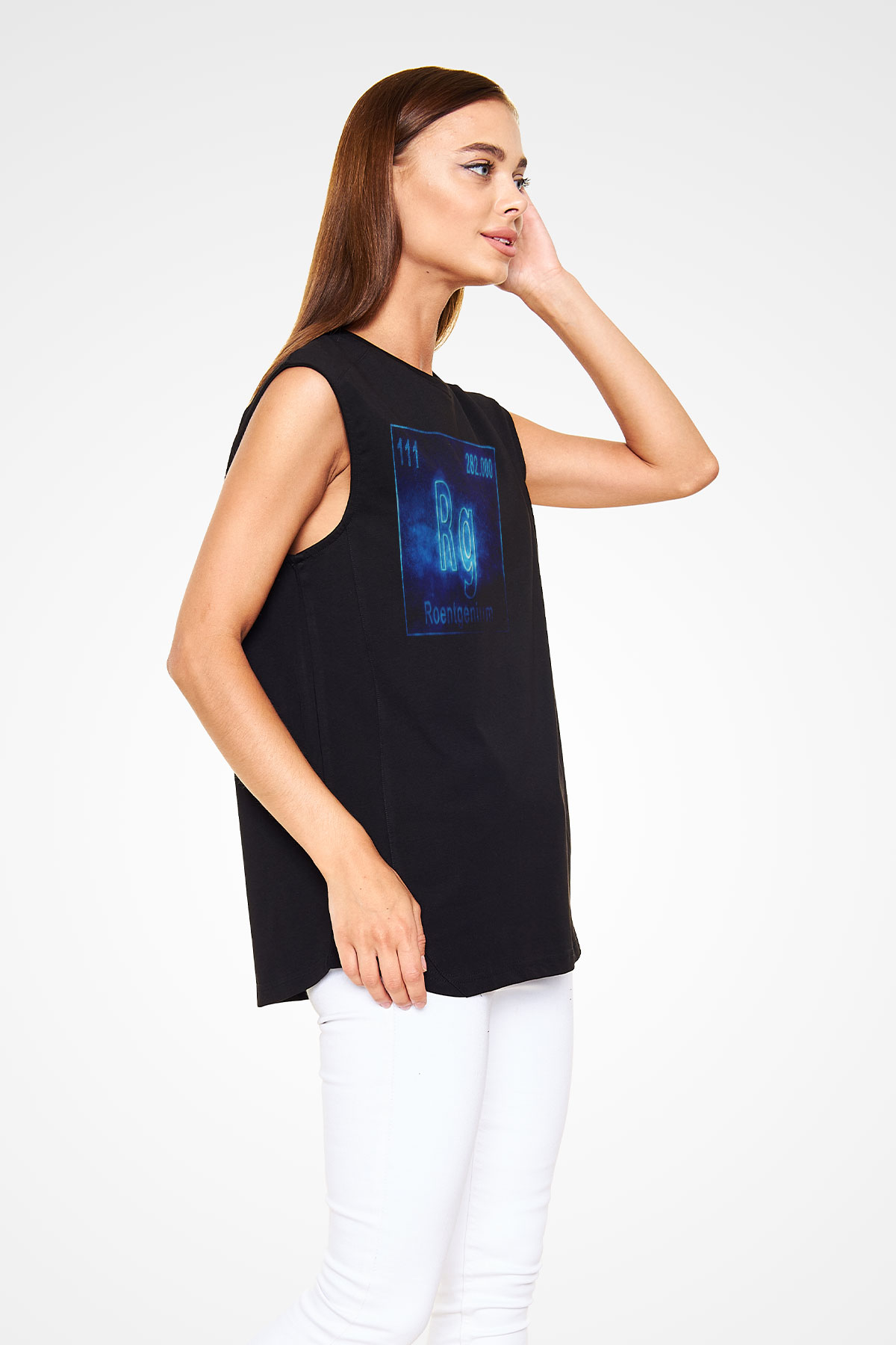 Röntgenyum Atom Numarası Baskılı Unisex Siyah Kolsuz Tişört