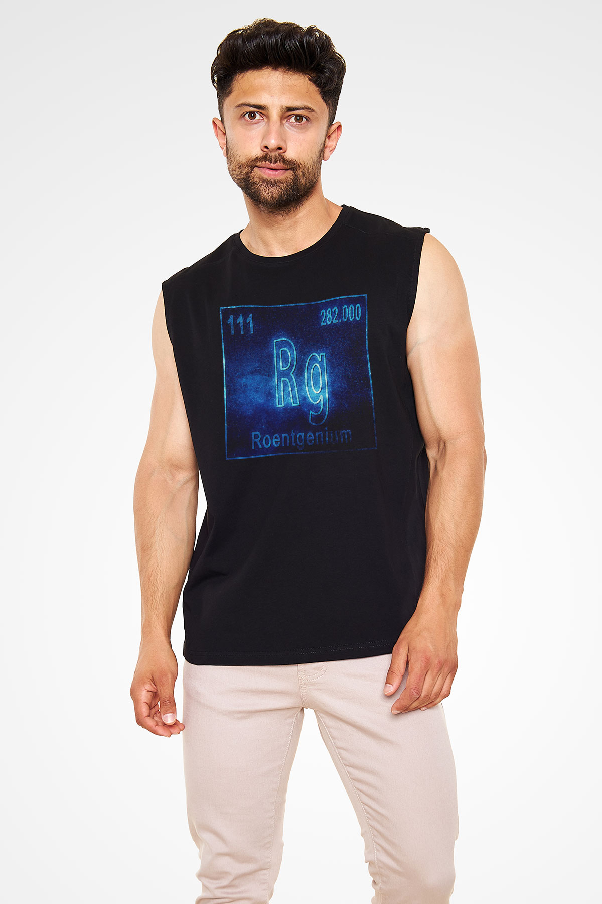 Röntgenyum Atom Numarası Baskılı Unisex Siyah Kolsuz Tişört