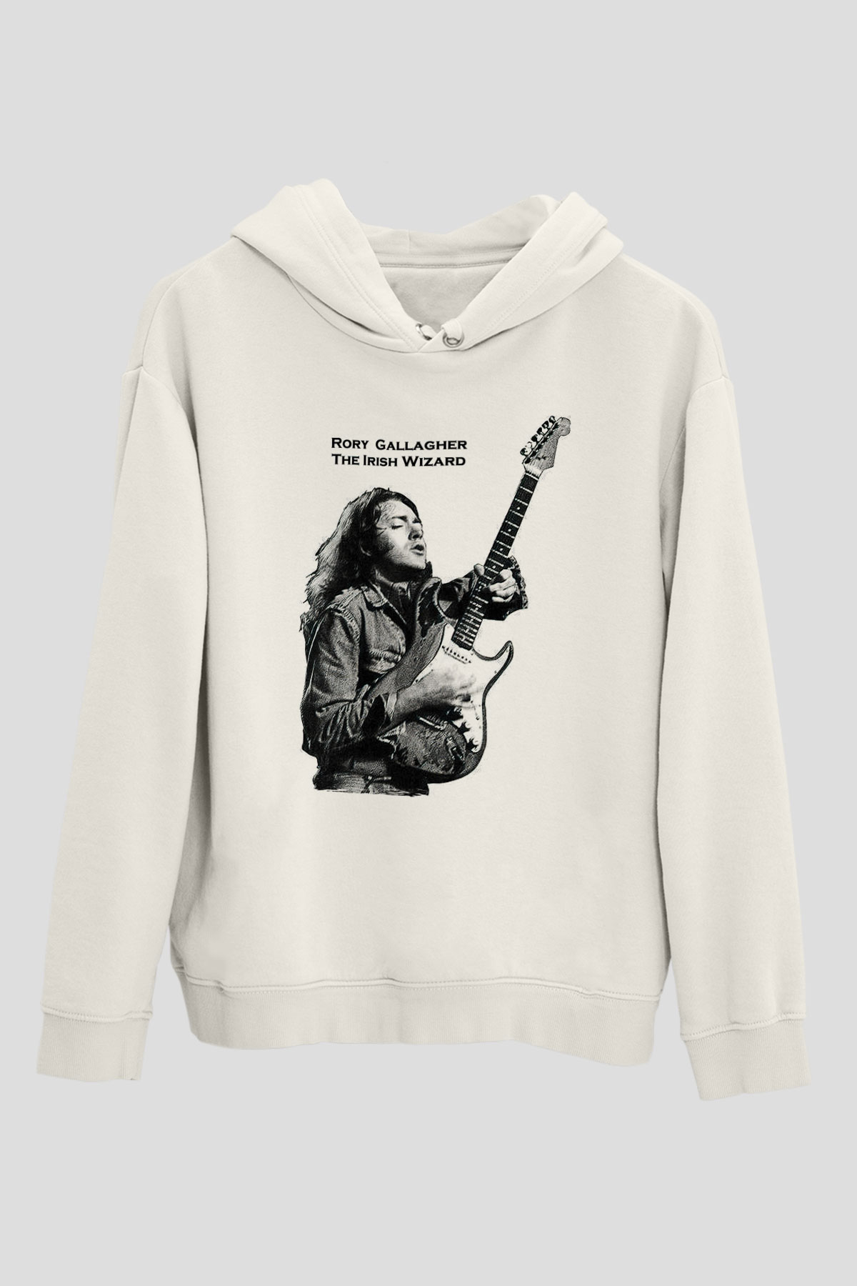 Rory Gallagher Baskılı Beyaz Unisex Kapüşonlu Sweatshirt