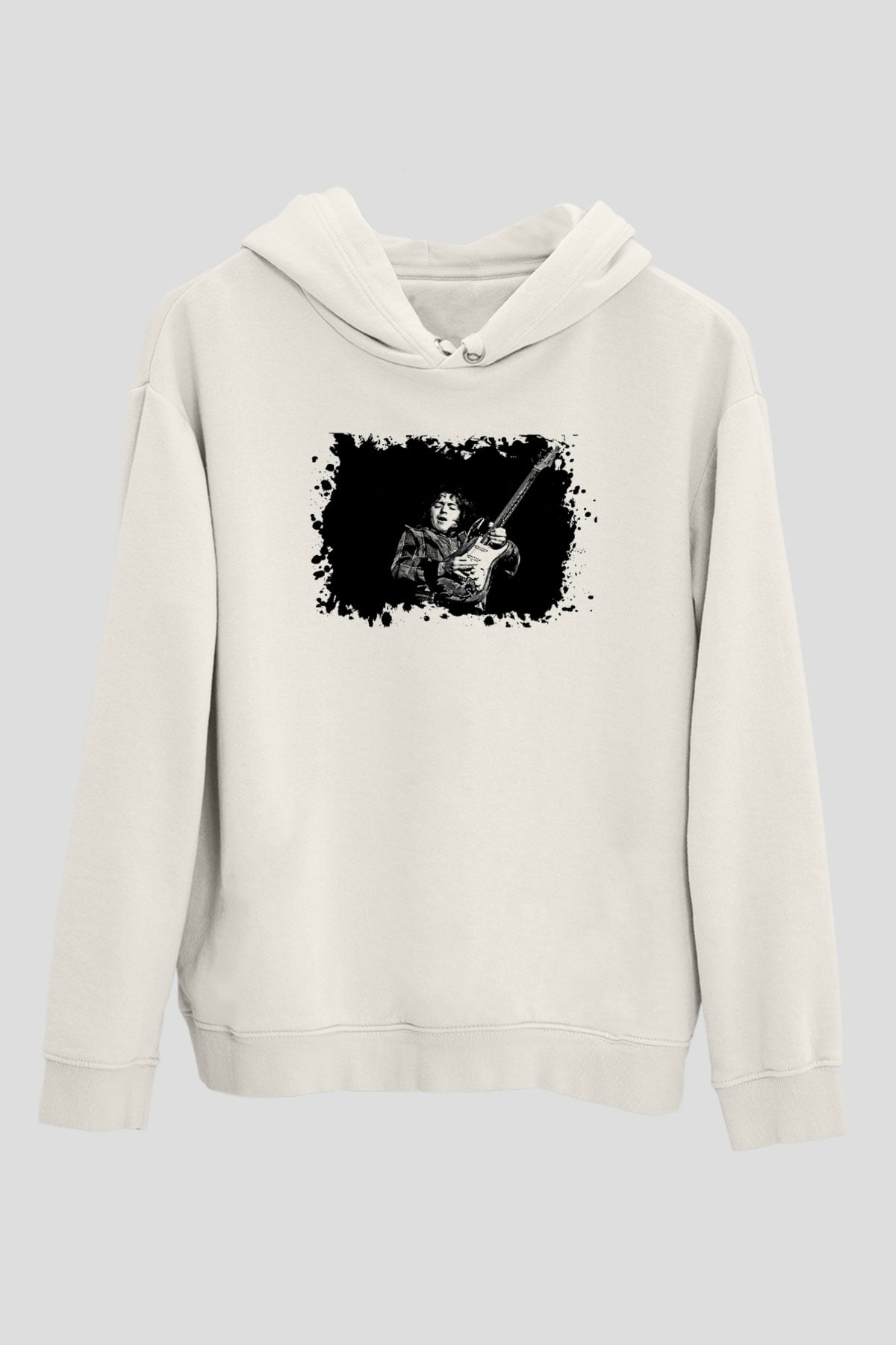 Rory Gallagher Baskılı Beyaz Unisex Kapüşonlu Sweatshirt