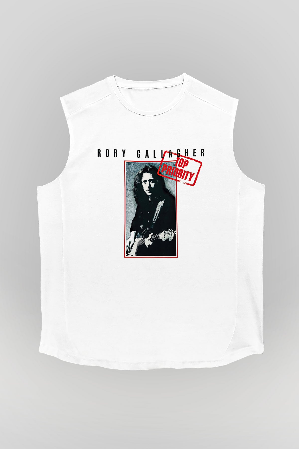 Rory Gallagher Baskılı Beyaz Unisex Kolsuz Tişört - Tshirt