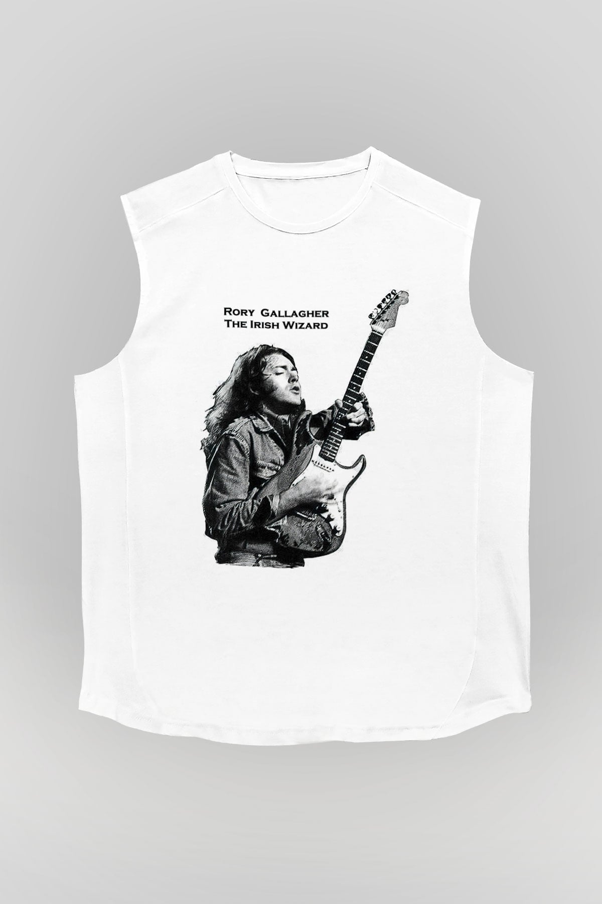 Rory Gallagher Baskılı Beyaz Unisex Kolsuz Tişört - Tshirt