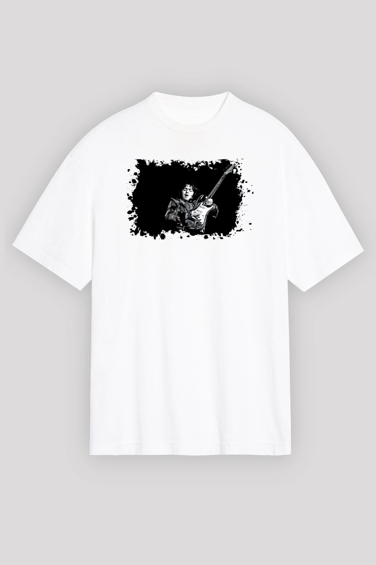 Rory Gallagher Baskılı Beyaz Unisex Oversize Tişört - Tshirt