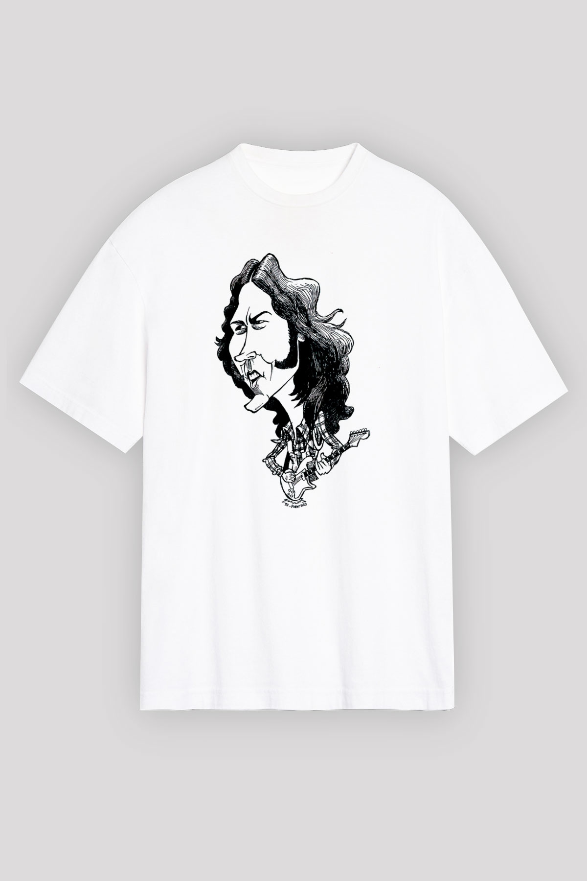 Rory Gallagher Baskılı Beyaz Unisex Oversize Tişört - Tshirt