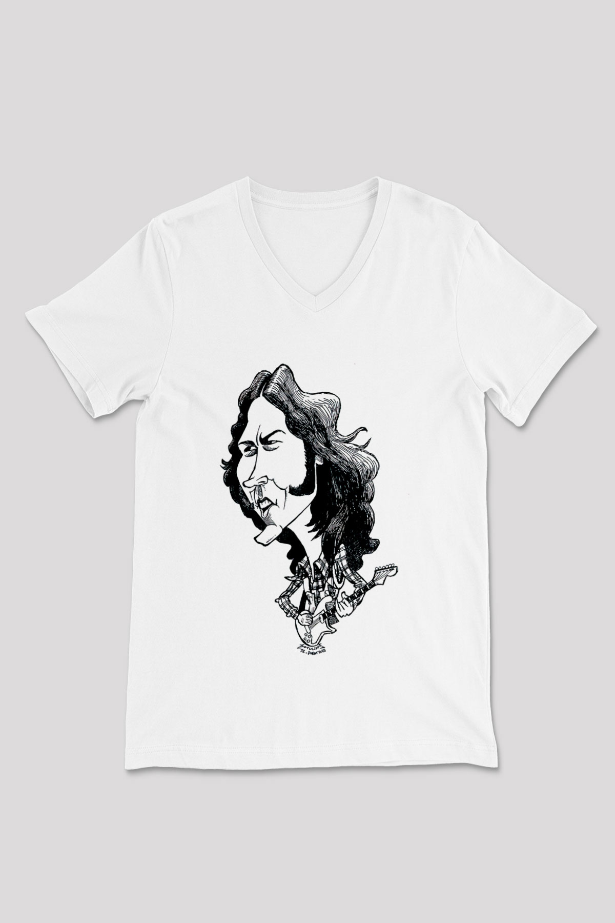 Rory Gallagher Baskılı Beyaz Unisex V Yaka Tişört - Tshirt