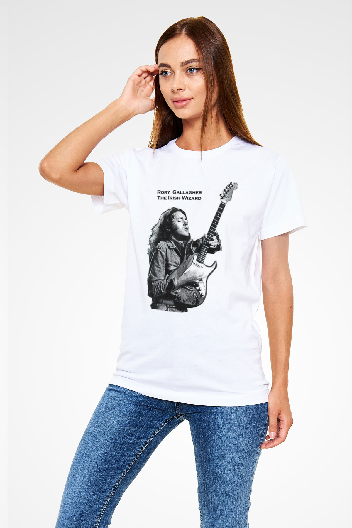 Rory Gallagher Baskılı Unisex Beyaz Tişört - Tshirt