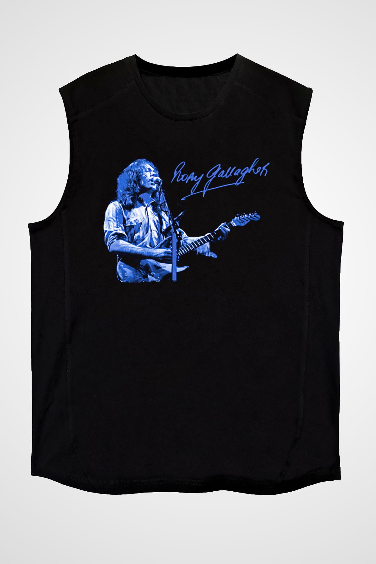 Rory Gallagher Baskılı Unisex Siyah Kolsuz Tişört - Tshirt