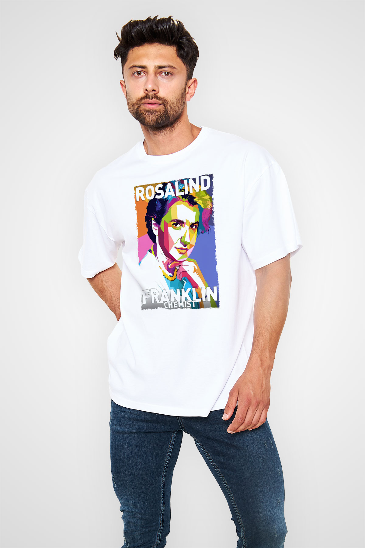 Rosalind Franklin Baskılı Unisex Oversize Beyaz Tişört - Tshirt