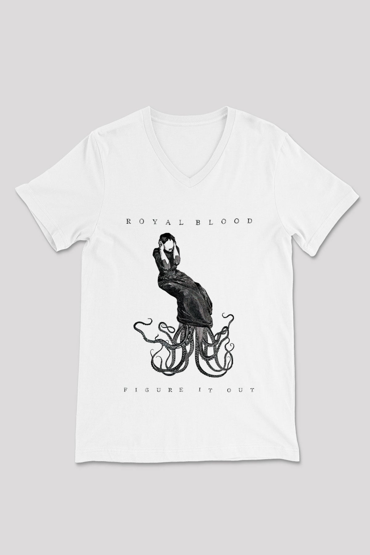 Royal Blood Beyaz Unisex V Yaka Tişört T-Shirt