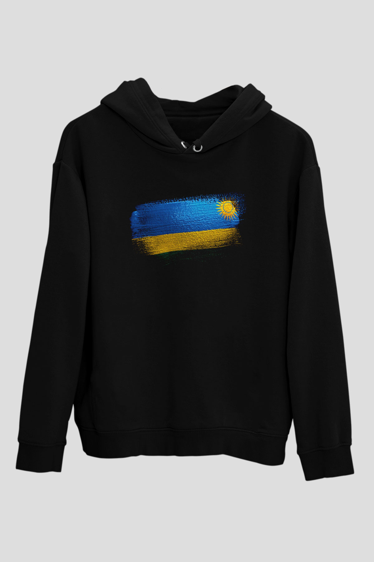 Ruanda - Rwanda Bayrağı Baskılı Unisex Siyah Kapüşonlu Sweatshirt
