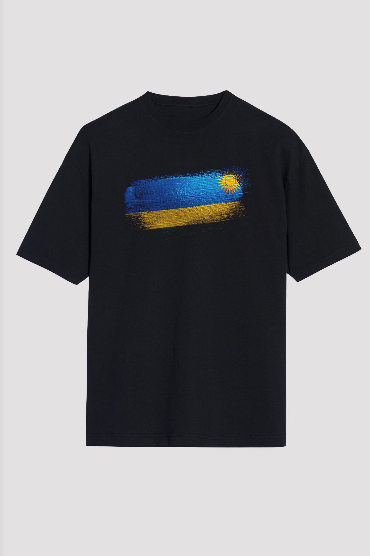 Ruanda - Rwanda Bayrağı Baskılı Unisex Siyah Oversize Tişört