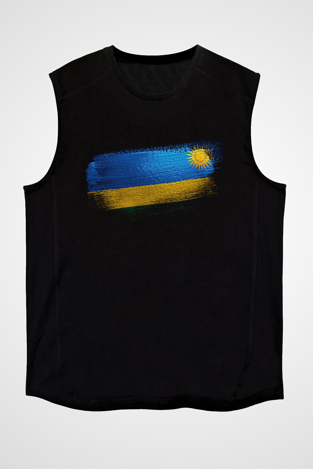 Ruanda - Rwanda Bayrağı Baskılı Unisex Siyah Kolsuz Tişört