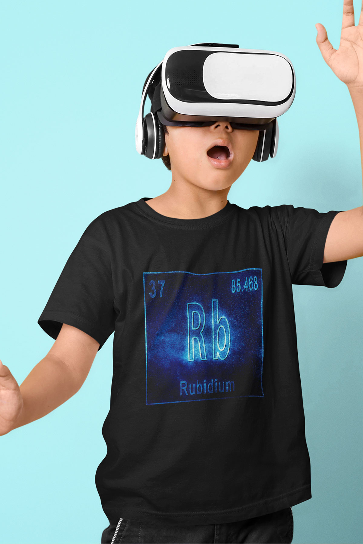 Rubidyum Elementi Baskılı Unisex Siyah Çocuk Tişört