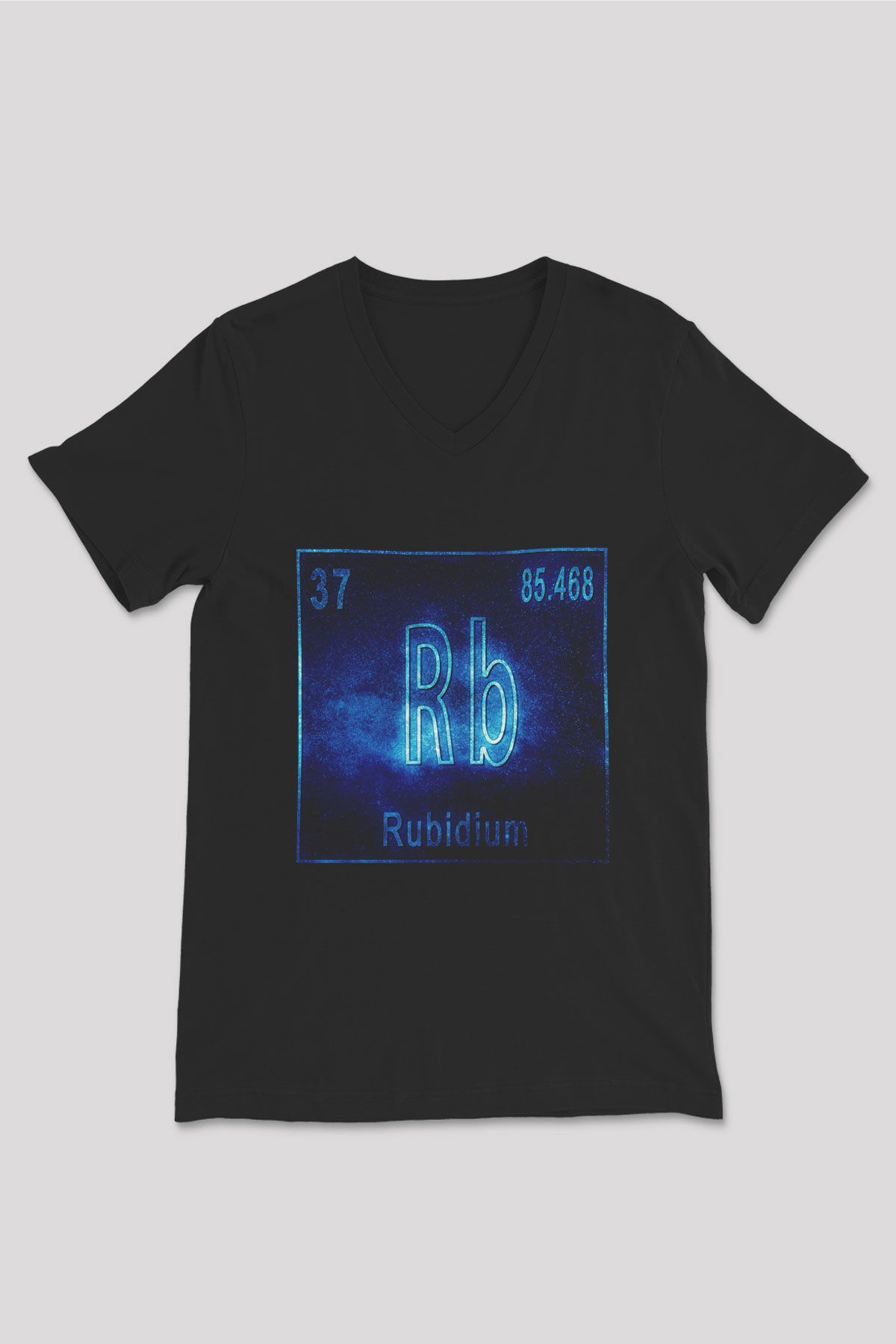 Rubidyum Elementi Baskılı Unisex Siyah V Yaka Tişört