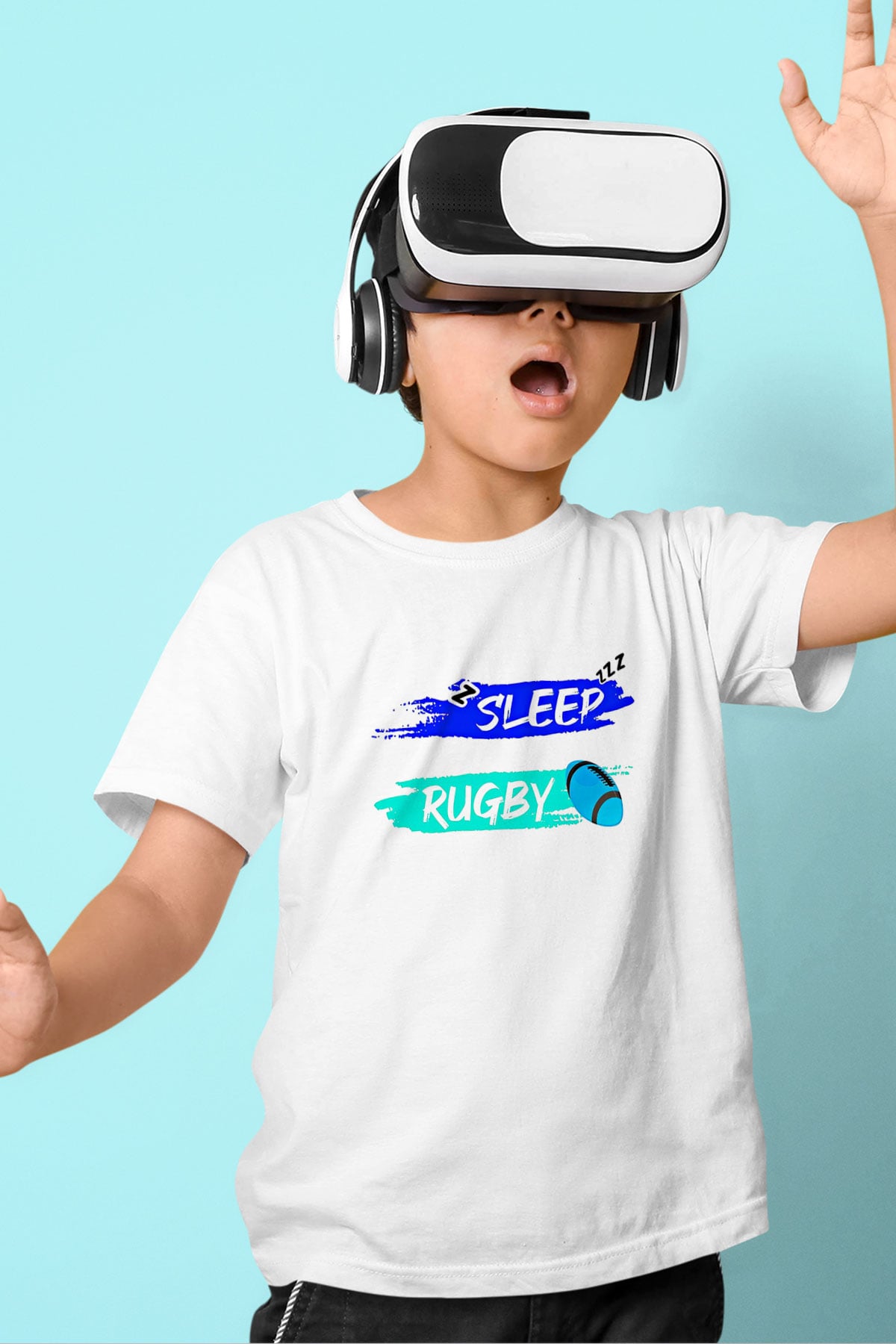 Rugby Baskılı Unisex Beyaz Çocuk Tişört - Tshirt