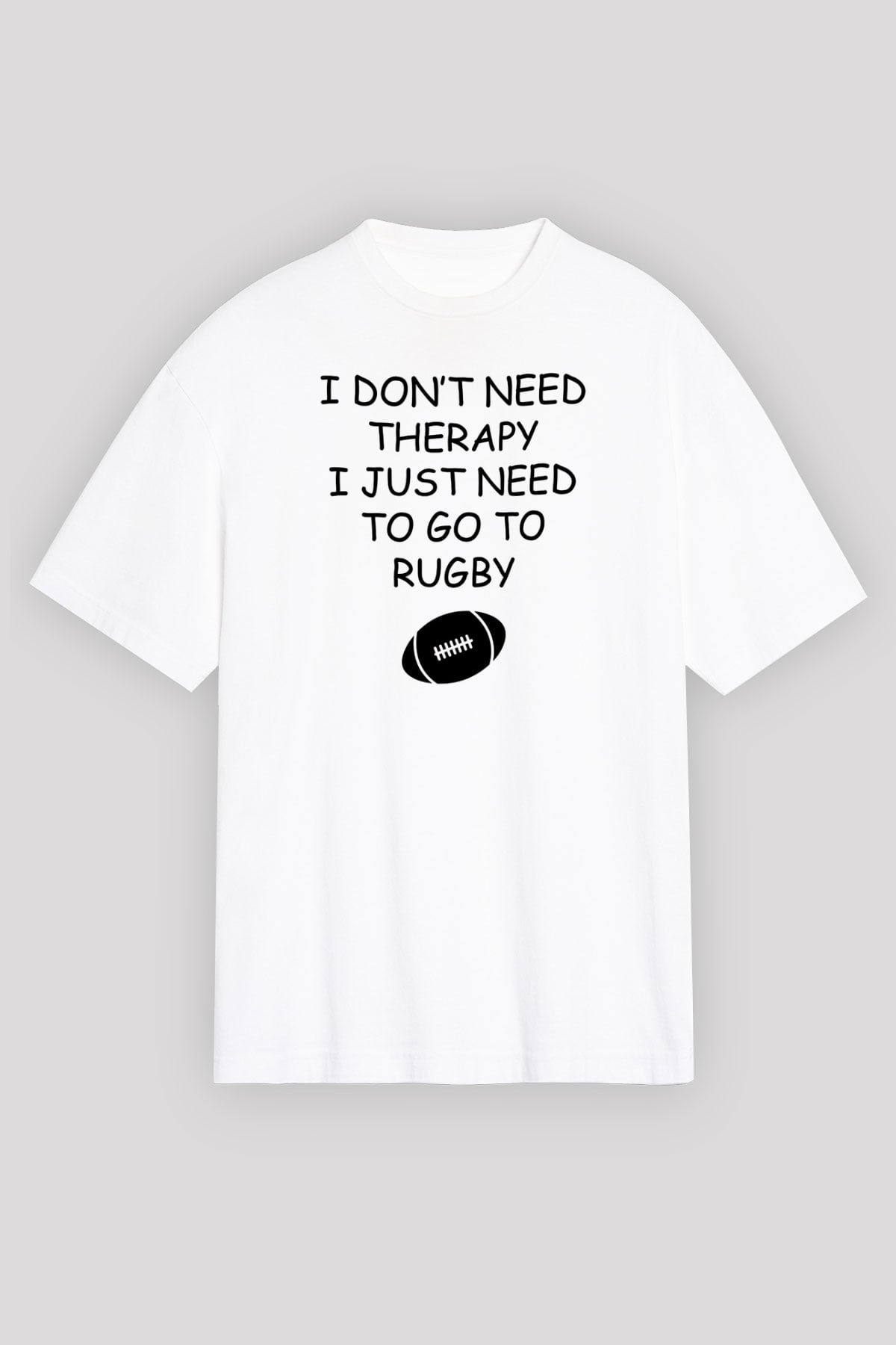 Rugby Baskılı Unisex Beyaz Oversize Tişört - Tshirt