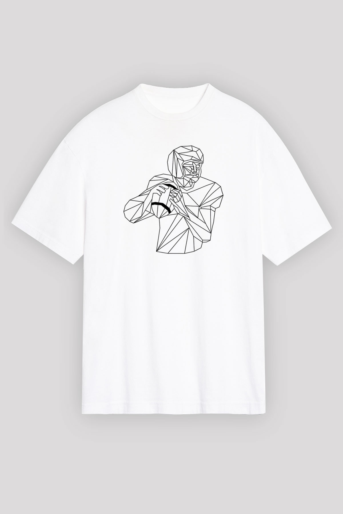 Rugby Baskılı Unisex Beyaz Oversize Tişört - Tshirt