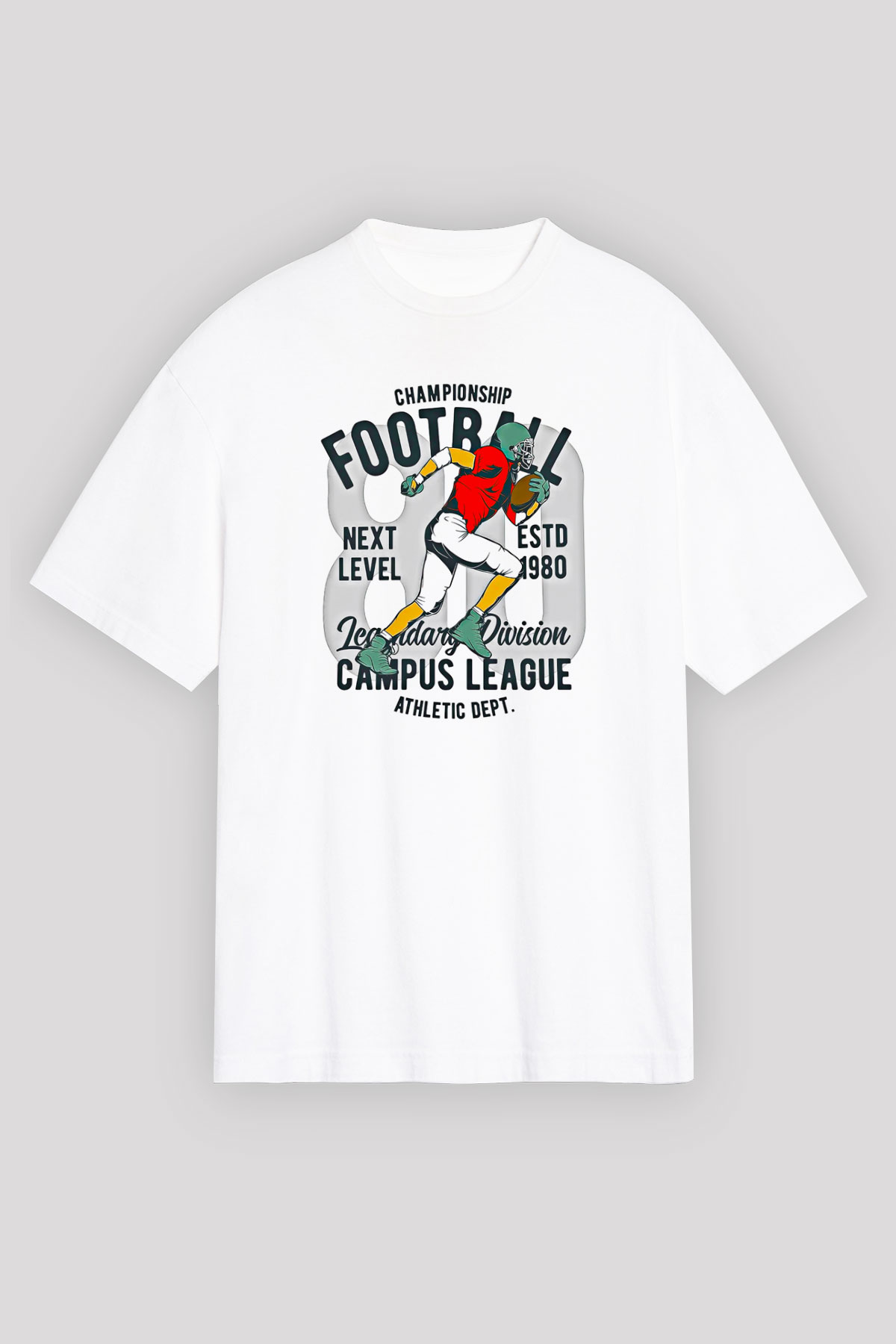 Rugby Baskılı Unisex Beyaz Oversize Tişört - Tshirt