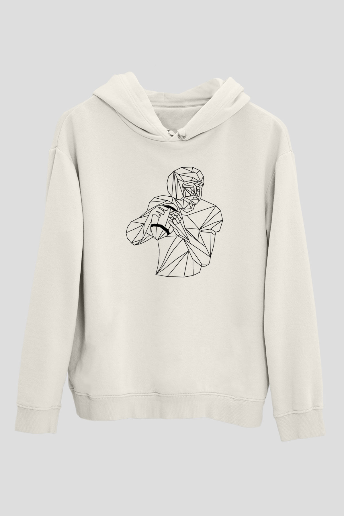 Rugby Baskılı Unisex Ekru Hoodie