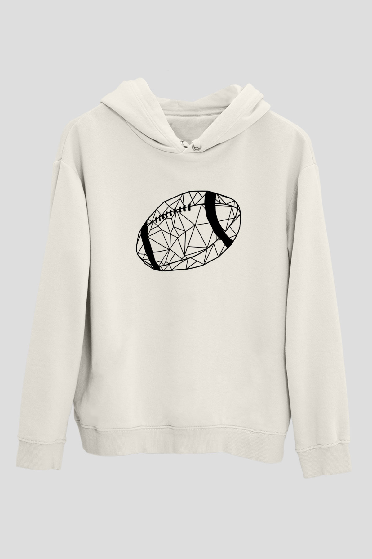 Rugby Baskılı Unisex Ekru Hoodie