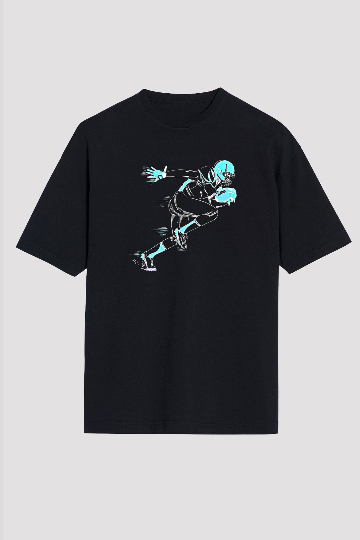 Rugby Baskılı Unisex Siyah Oversize Tişört