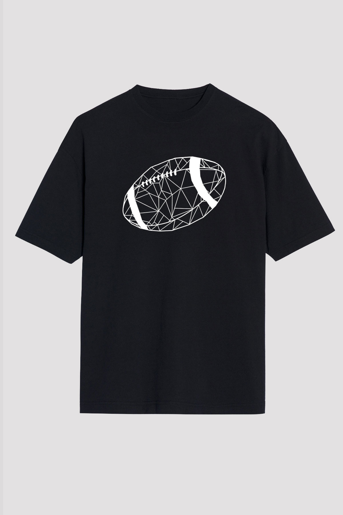 Rugby Baskılı Unisex Siyah Oversize Tişört