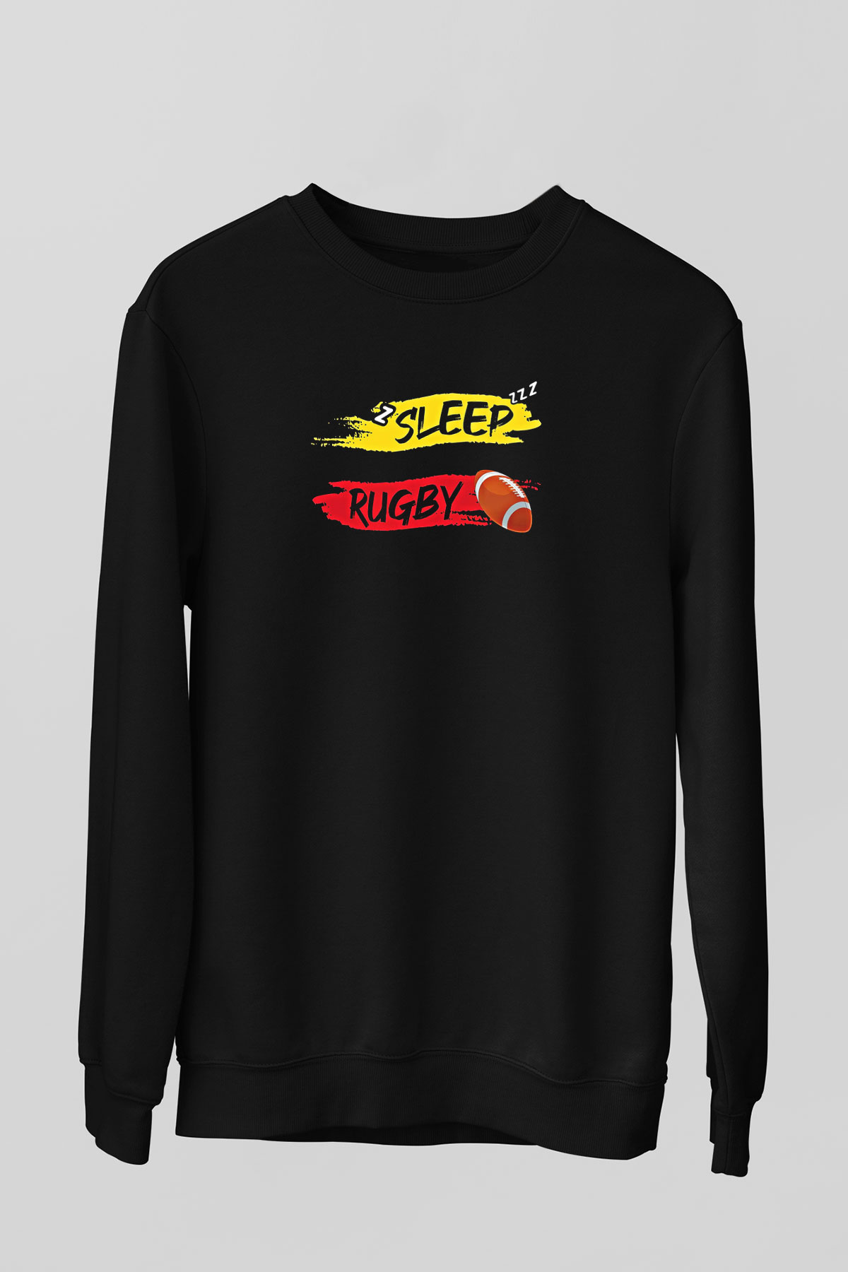 Rugby Baskılı Unisex Siyah Sweatshirt