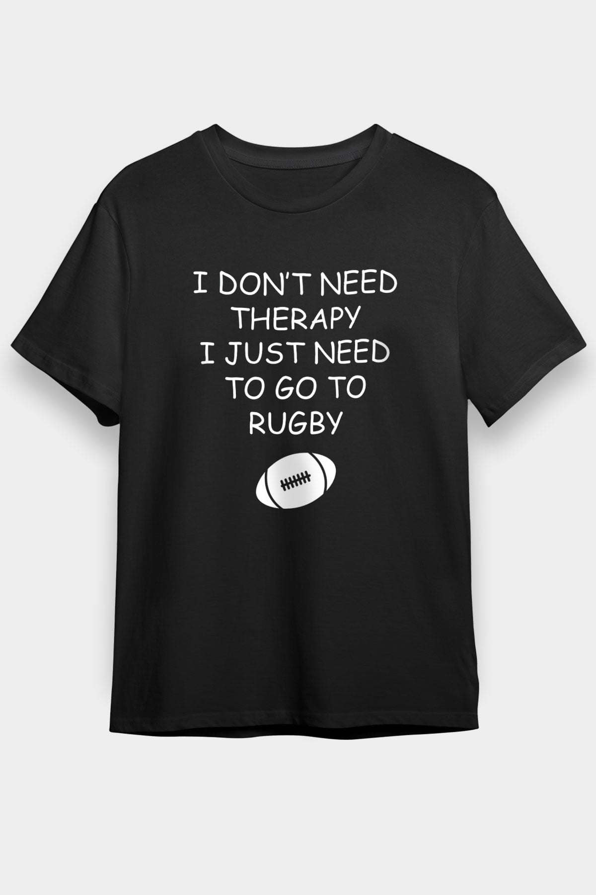 Rugby Baskılı Unisex Siyah Tişört - Tshirt