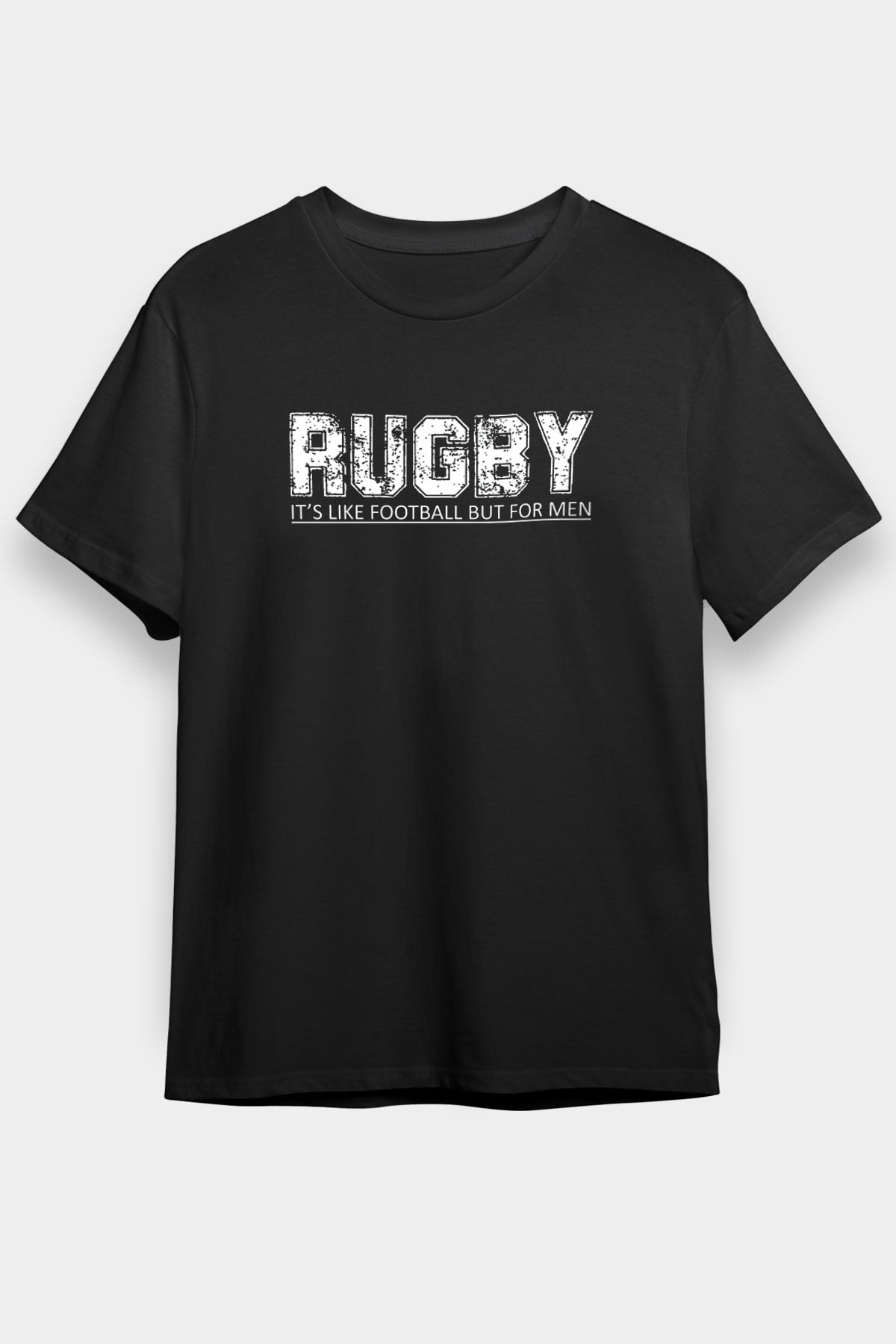 Rugby Baskılı Unisex Siyah Tişört - Tshirt