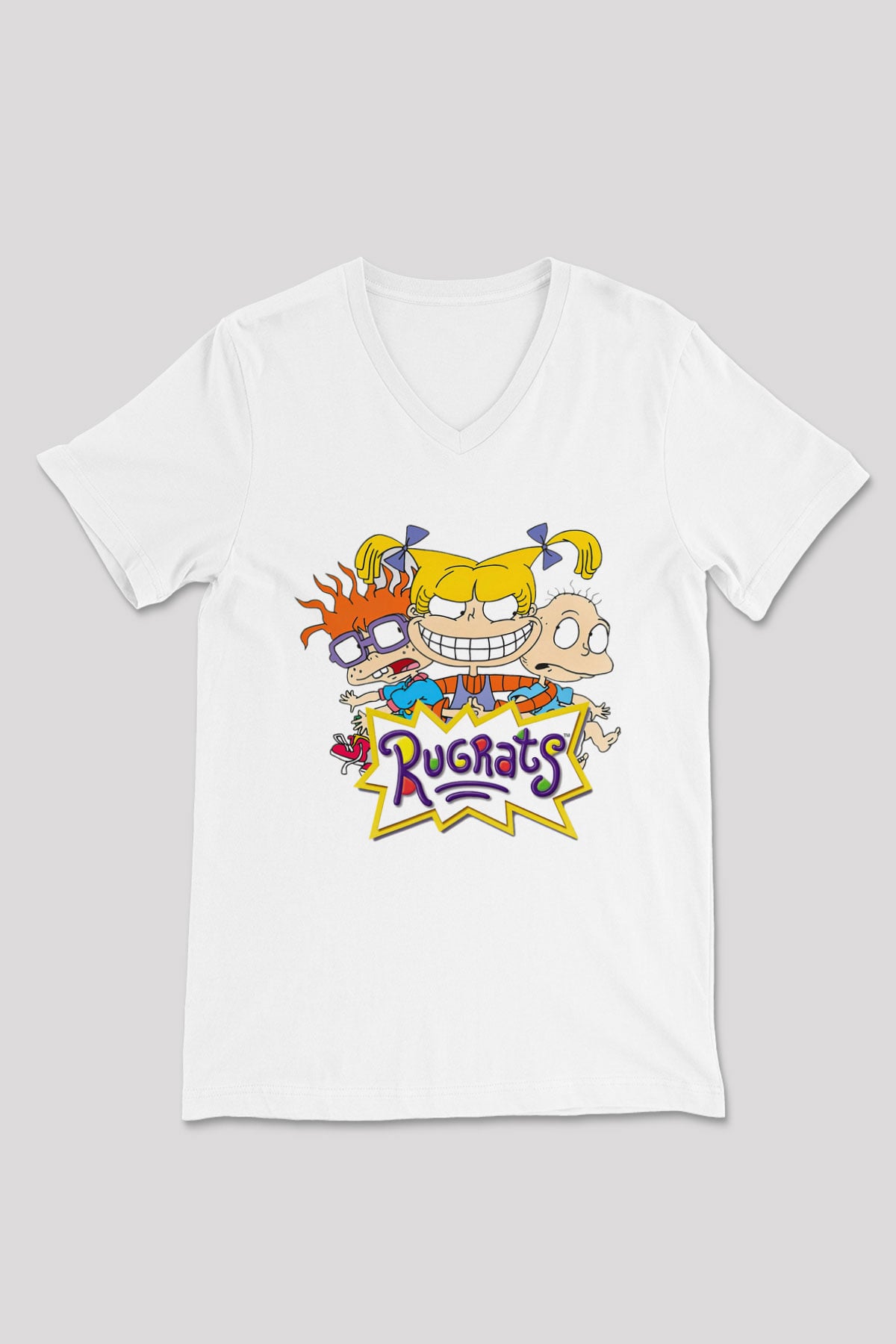 Rugrats Beyaz Unisex V Yaka Tişört T-Shirt