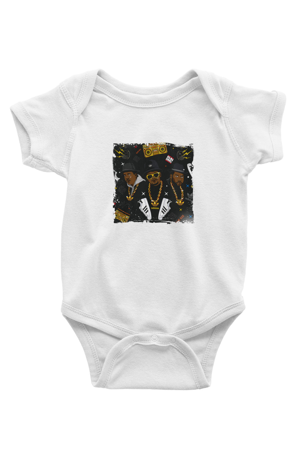 Run DMC Baskılı Unisex Beyaz Bebek Body - Zıbın