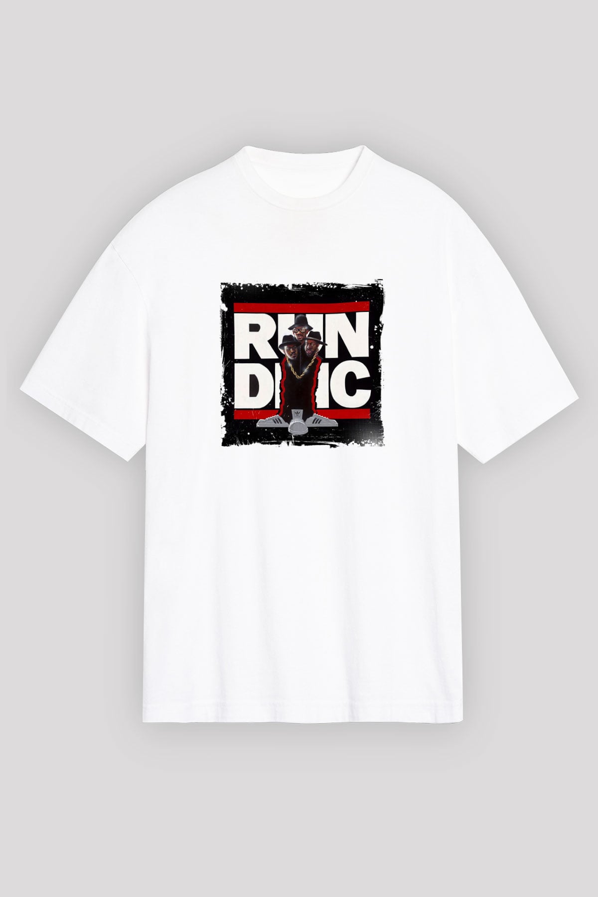 Run DMC Baskılı Oversize Beyaz Tişört