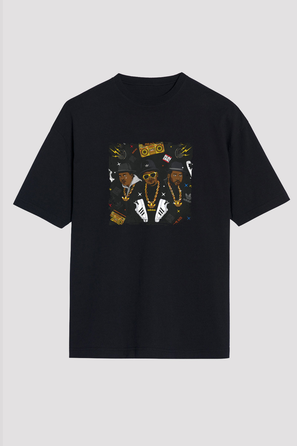 Run DMC Baskılı Unisex Oversize Siyah Tişört