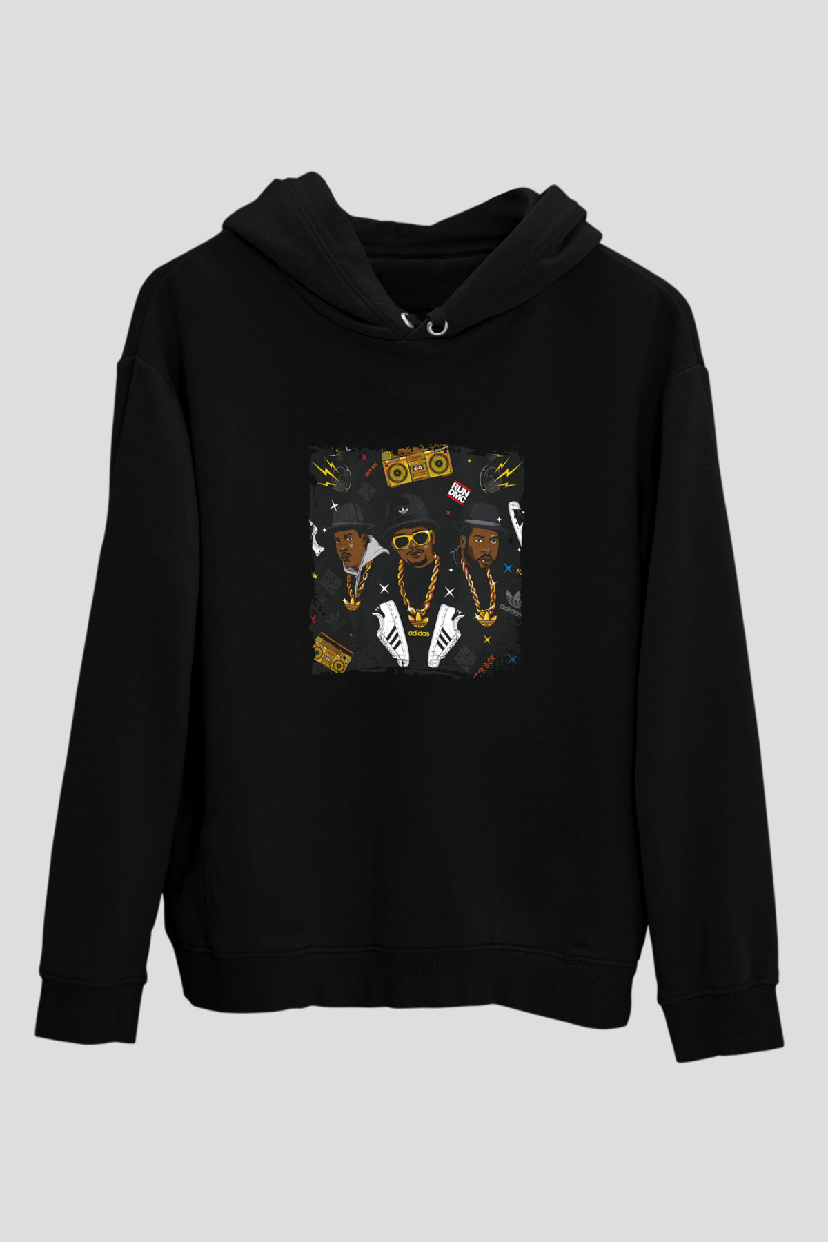 Run DMC Baskılı Unisex Siyah Hoodie