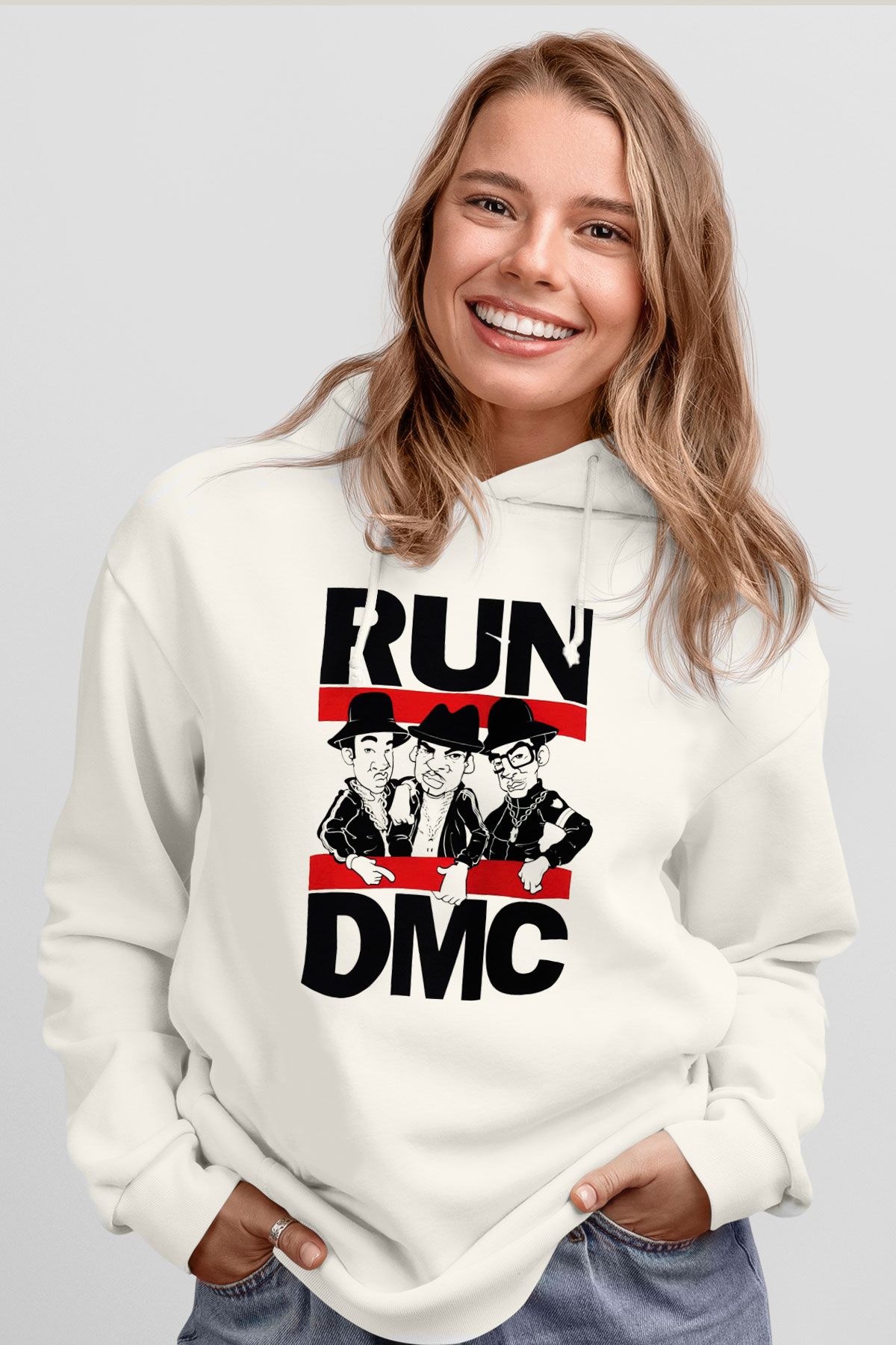 Run DMC Beyaz Unisex Kapşonlu Sweatshirt